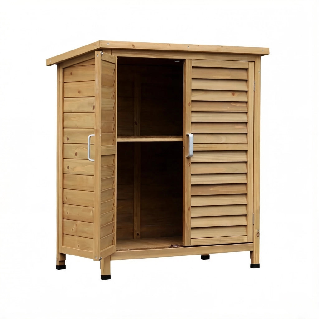 Armadio da esterno in legno con tetto bituminoso e porte a persiana giallo 87 × 46.5 × 96.5 cm