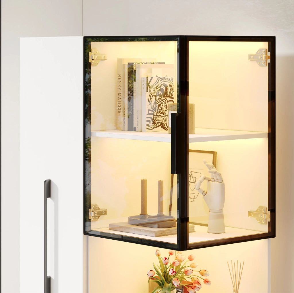 Vetrina 70x38x160 cm con ripiani estraibili e LED multicolore in MDF bianco