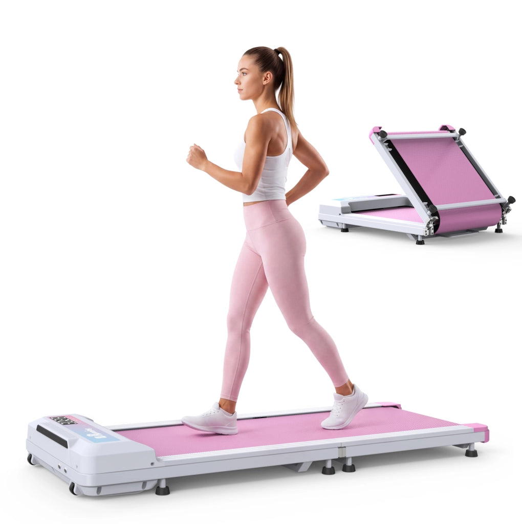 Tapis roulant pieghevole 128x54x13 cm in ferro e plastica rosa, da ufficio