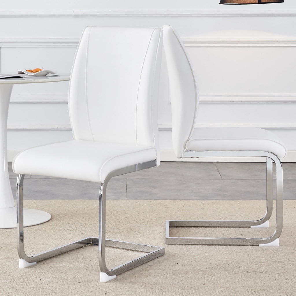 Set di 2 sedie da pranzo in ecopelle bianca con gambe in metallo argentato