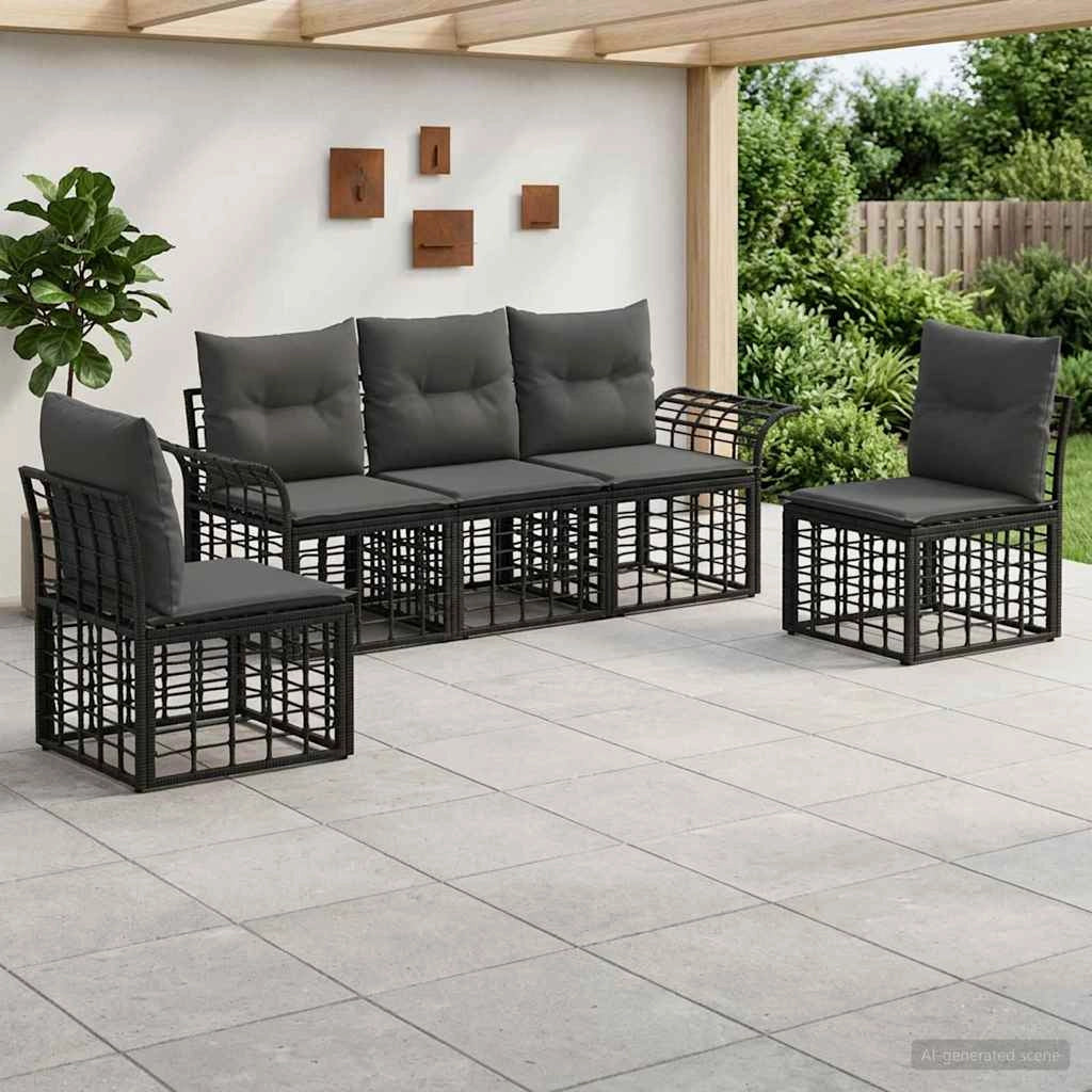 Set di divani da esterno 5 pz Nero e Grigio scuro Poliestere 3437659