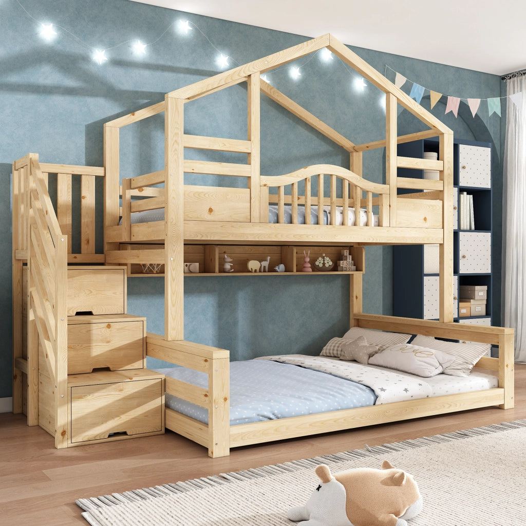 letto a castello legno beige 254 x 145 cm