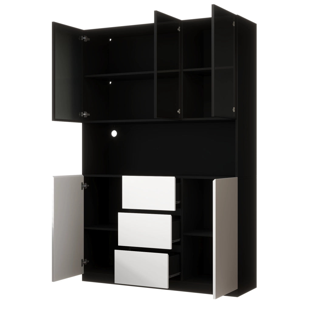 Vetrina con LED multicolore 120x40x200 cm con 3 cassetti e 2 ante in MDF nera