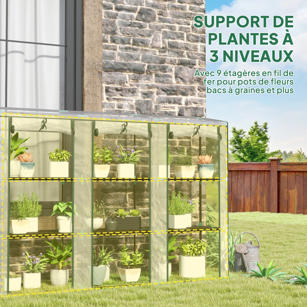 Serra da giardino e balcone con 3 ripiani 3 porte avvolgibili telo in PVC trasparente 215 x 46 x 151 cm per piante