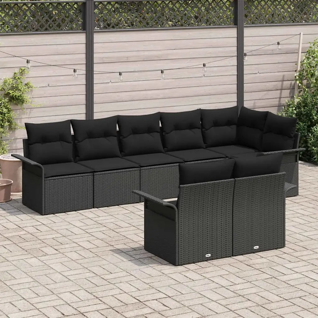 Set Divano da Giardino con cuscino 8 pcs Nero polyrattan 3345413