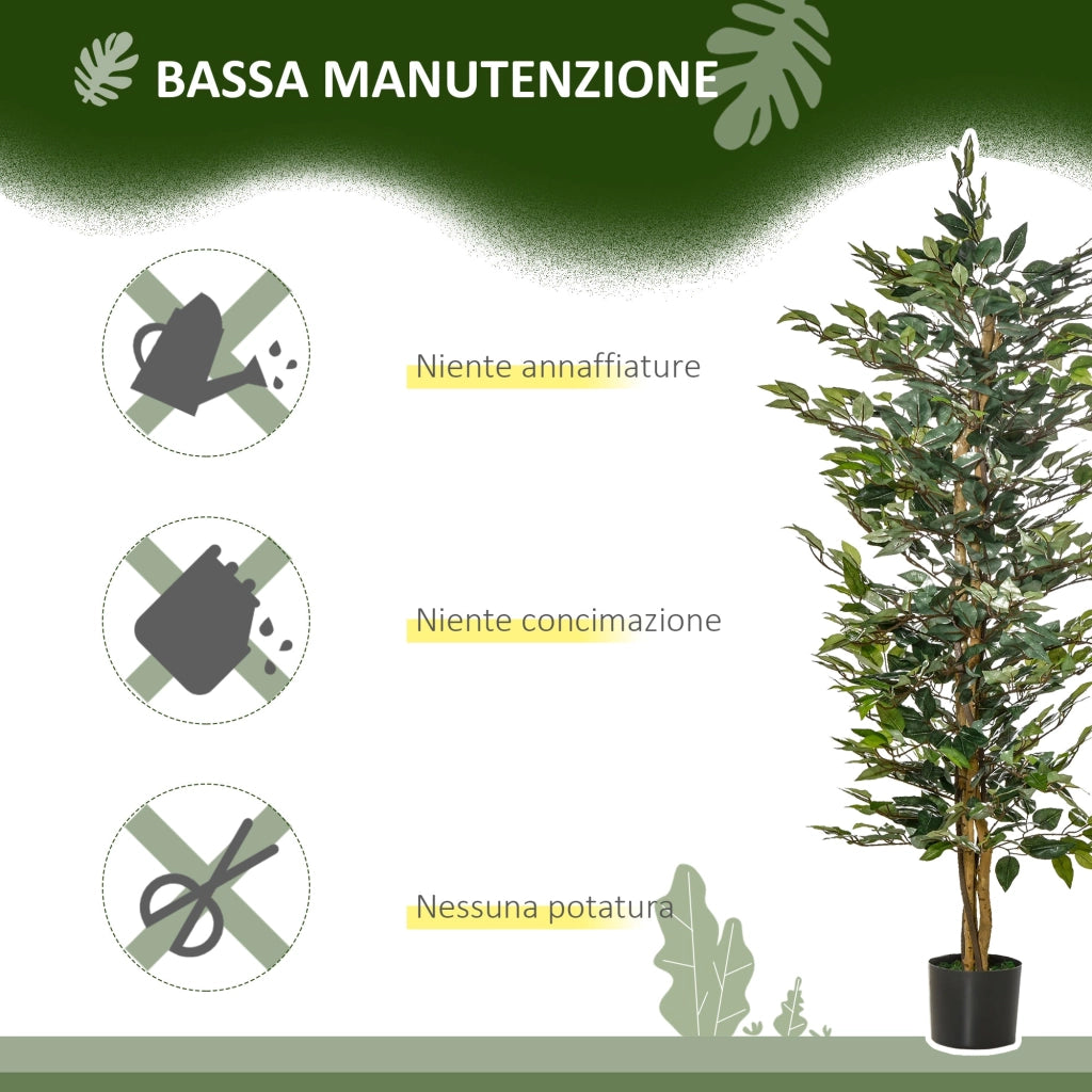 Pianta Artificiale di Ficus H150 cm con Vaso Verde