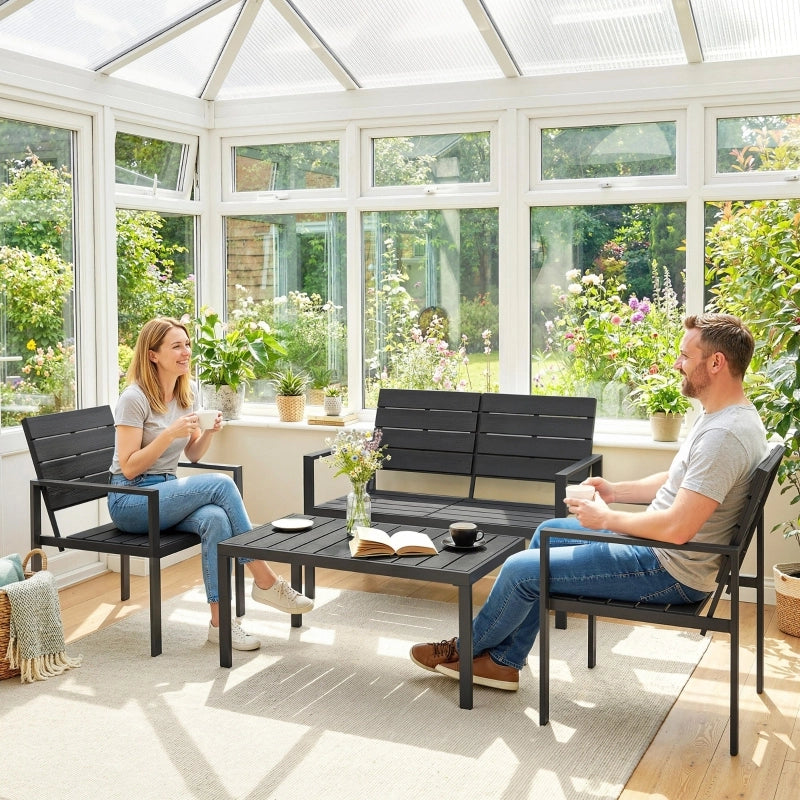 Set da giardino per 4 persone con tavolino in metallo nero