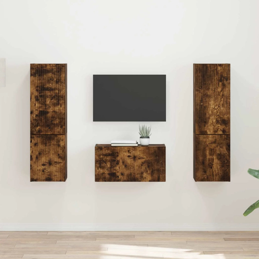 Set mobile TV 5 pz-Credenza per TV Rovere fum¨¦ Legno multistrato 916351