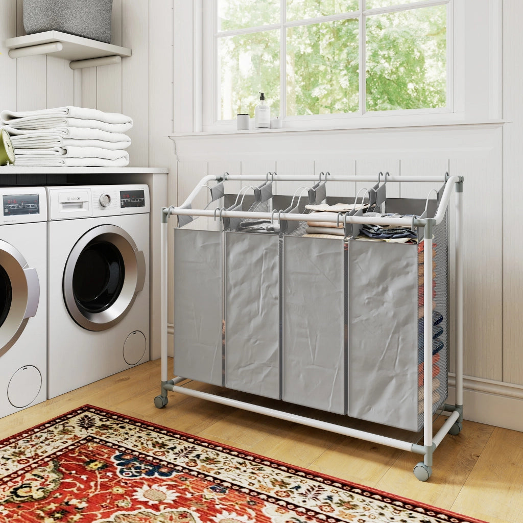 Cesto portabiancheria 4 scomparti 160L ¨C Xylo ¨C con ruote e sacchi rimovibili 97x38x81cm grigio