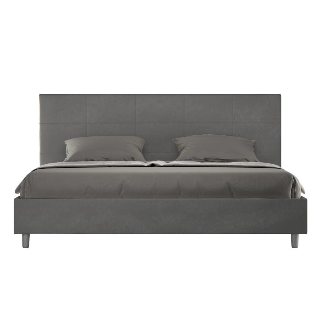 BS COM Letto matrimoniale king size senza rete imbottito 180x200 microfibra grigio