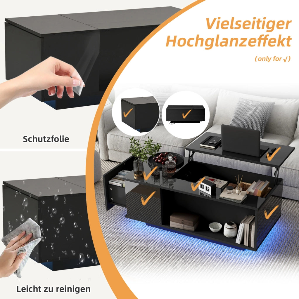 Tavolino da caffè LED elevabile con cassetto 100x50x40 cm