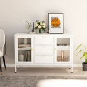 Credenza-Buffet-Armadio da cucina Bianca 105x35x70 cm in Acciaio e Vetro Temperato