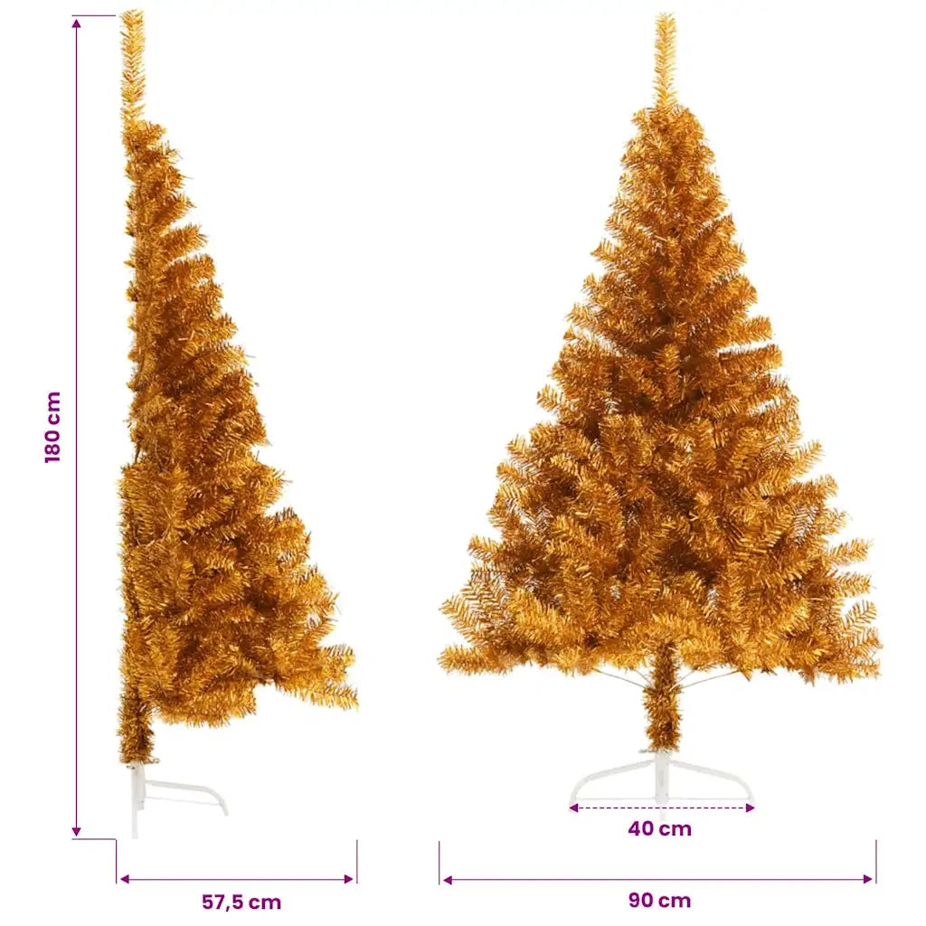 Albero di Natale Artificiale a Metà con Supporto Oro 180 cm PET 344692