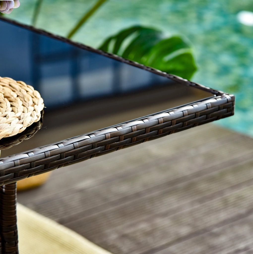 Tavolo da giardino 150x85x74 cm in polyrattan marrone con piano in vetro di sicurezza