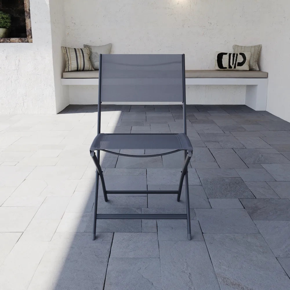 Set 4 sedie da esterno pieghievoli in textilene grigio scuro | Yalia