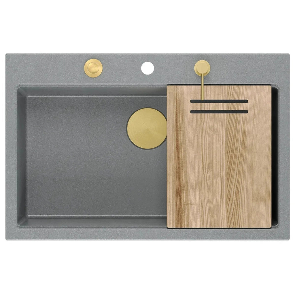 Lavello In Granito Marc 110 Workstation Grey Metallic Tappo rame spazzolato