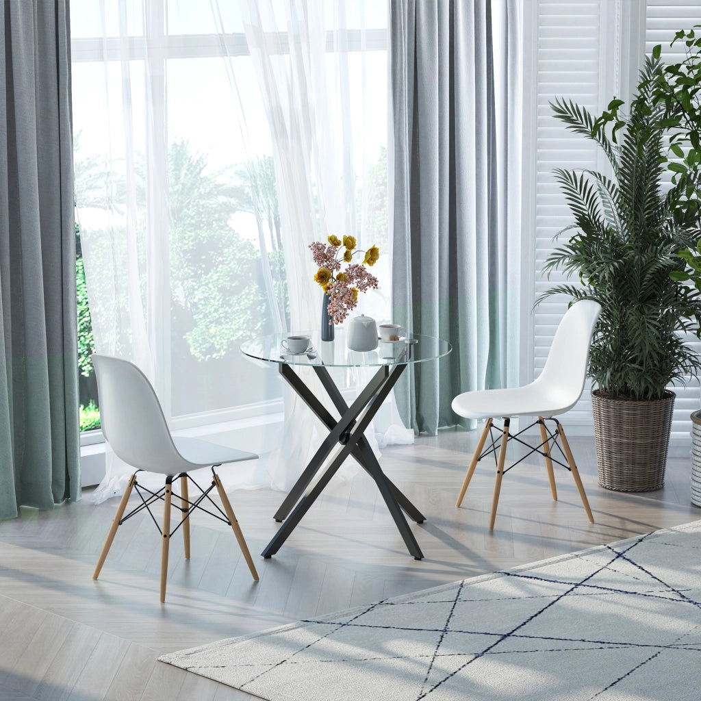 Tavolo da pranzo rotondo con piano in vetro temperato e gambe metalliche ¨C Minimal ¨C 80 cm di diametro, per 4 persone