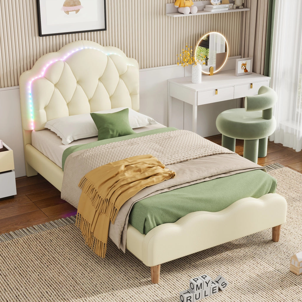 letto imbottito pu beige 90x200 cm