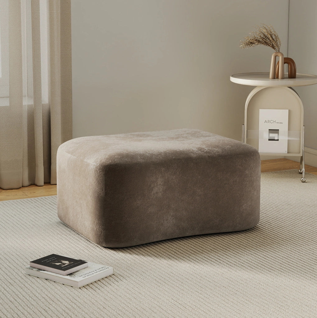 Divano modulare in velluto marrone con pouf