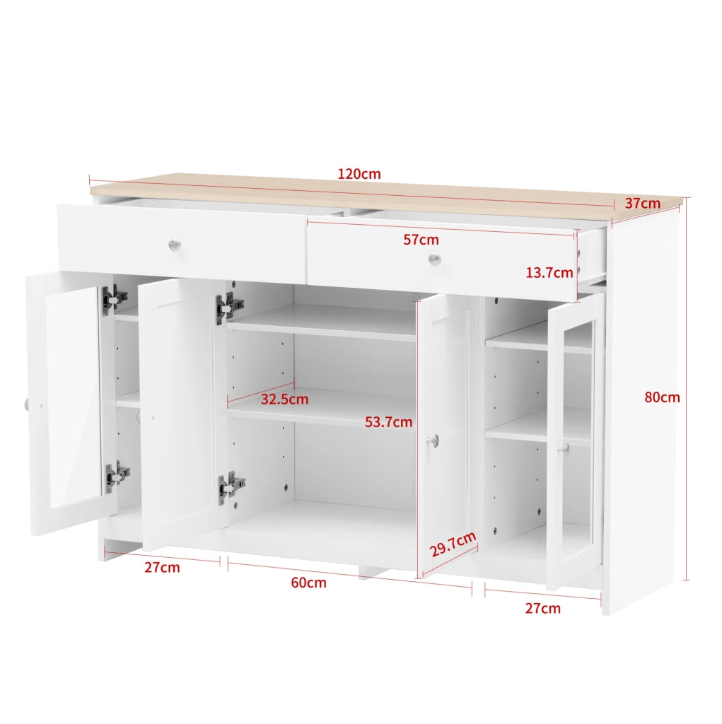 Credenza rustica bianca e legno con 4 ante e 2 cassetti