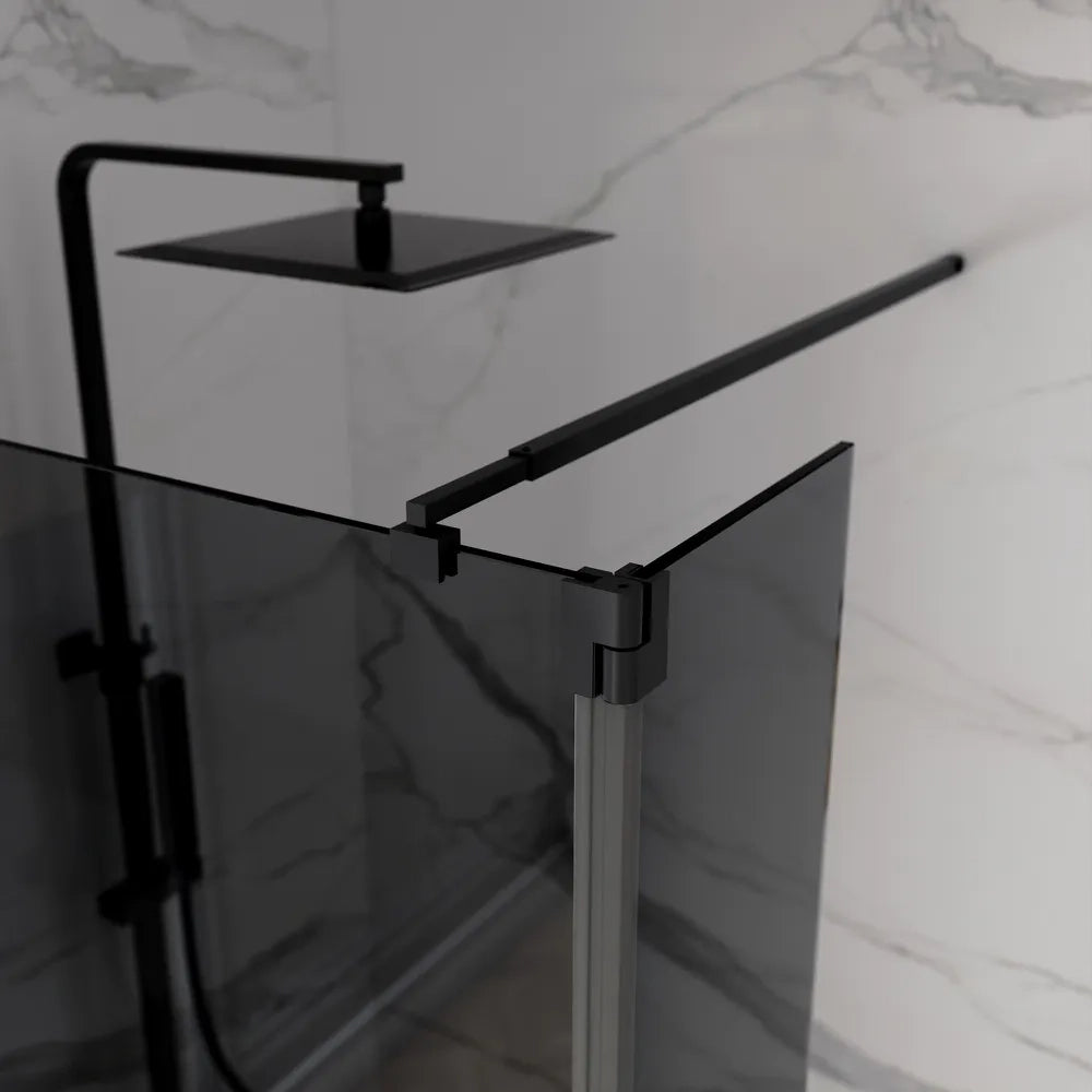 Doccia walk-in 60cm + anta 40cm vetro 8mm fumé profili neri | Keros