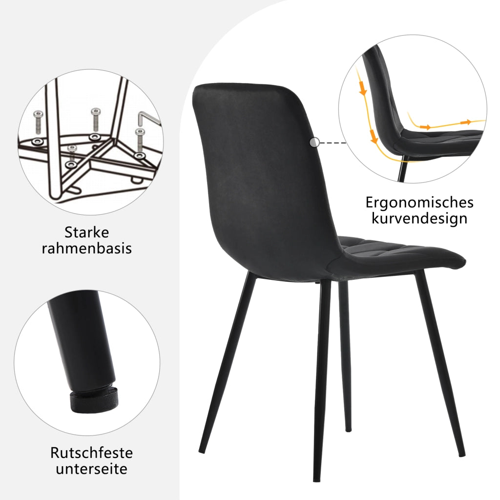 SEDIA da pranzo in velluto nero Set da 4 pezzi