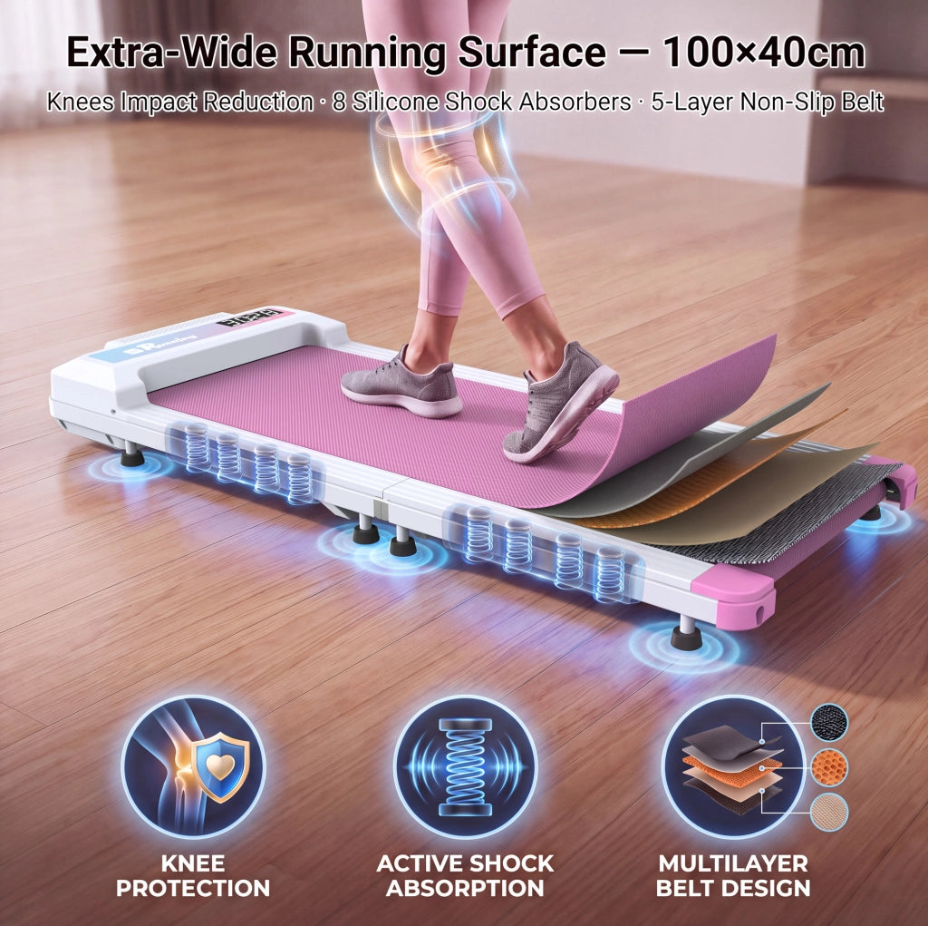 Tapis roulant pieghevole 128x54x13 cm in ferro e plastica rosa, da ufficio