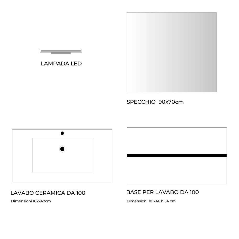 Mobile bagno sospeso olmo 2 cassetti con lavabo e specchio COMP100OL 101x46x54h