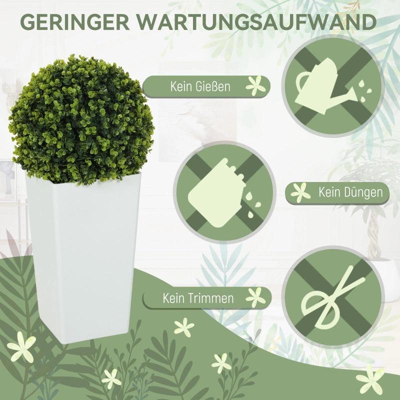 Piante artificiali 2 pezzi con sfere di fogliame in plastica resistente ai raggi UV verdi Ø 32 × 65 cm con vaso