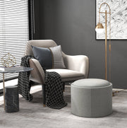 Pouf rotondo con contenitore e coperchio pieghevole in tessuto effetto lino grigio Ø56 x 42 cm