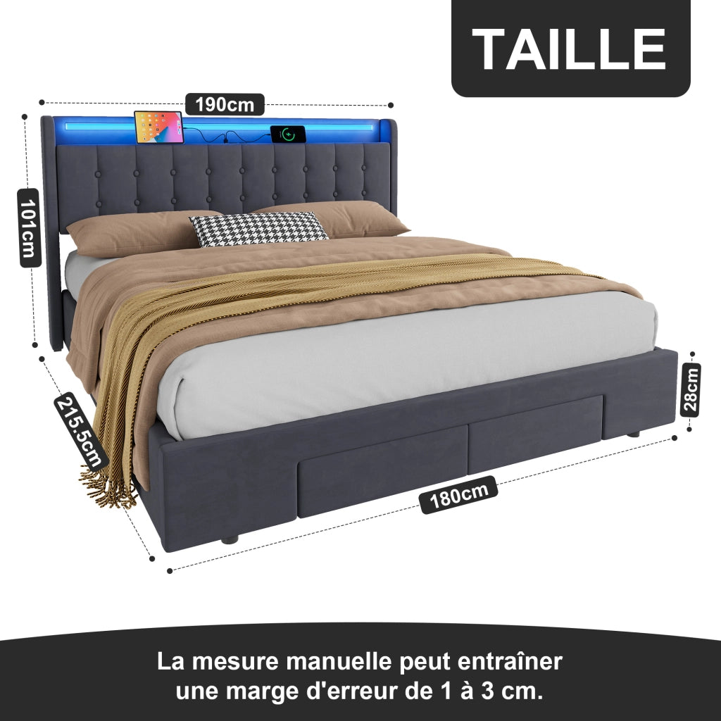 Letto contenitore 180x200 cm, colore grigio