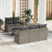 Set Divano da Giardino 6 pcs Grigio Polyrattan, Acciaio e Vetro