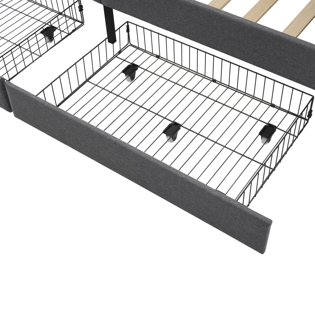Letto imbottito con USB Type-C, 2 cassetti e design salvaspazio