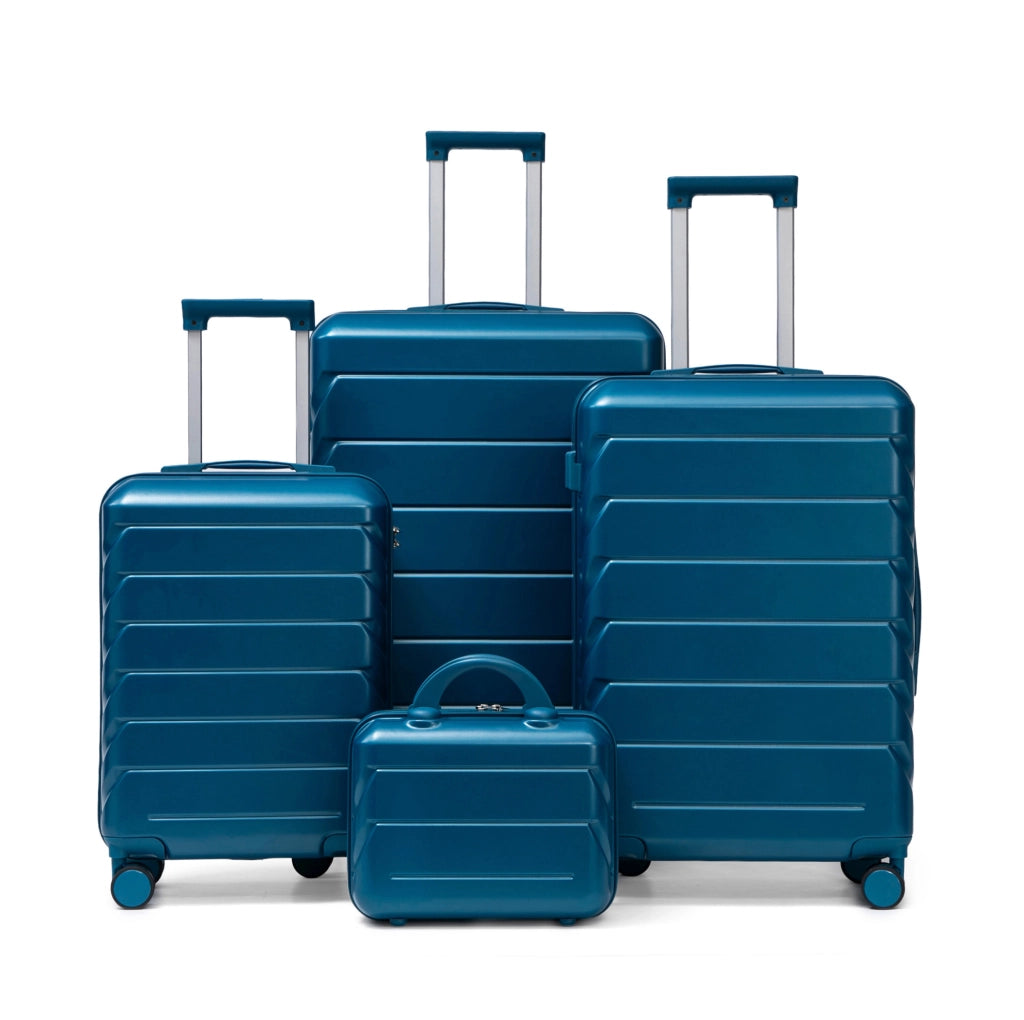 Set valigie rigide ULEVR 4 pezzi 19/24/28 pollici con beauty case 14 pollici, ABS blu scuro e ruote girevoli