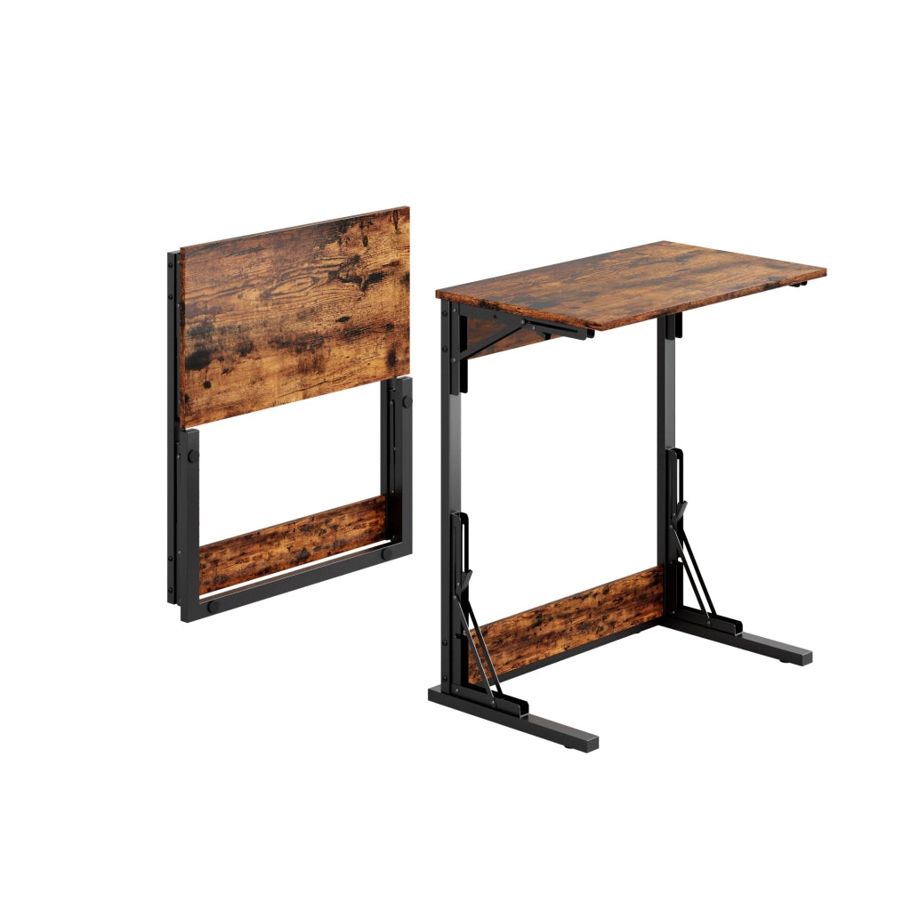 Tavolino C pieghevole ULEVR 60x37x71 cm, piano effetto legno marrone rustico e piedi regolabili