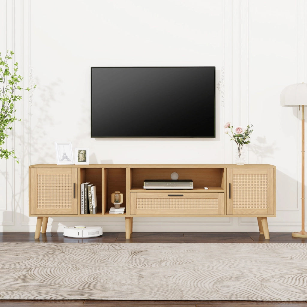 Mobile TV 180 cm in pannello truciolare rovere con 2 ante, cassetto e passacavi