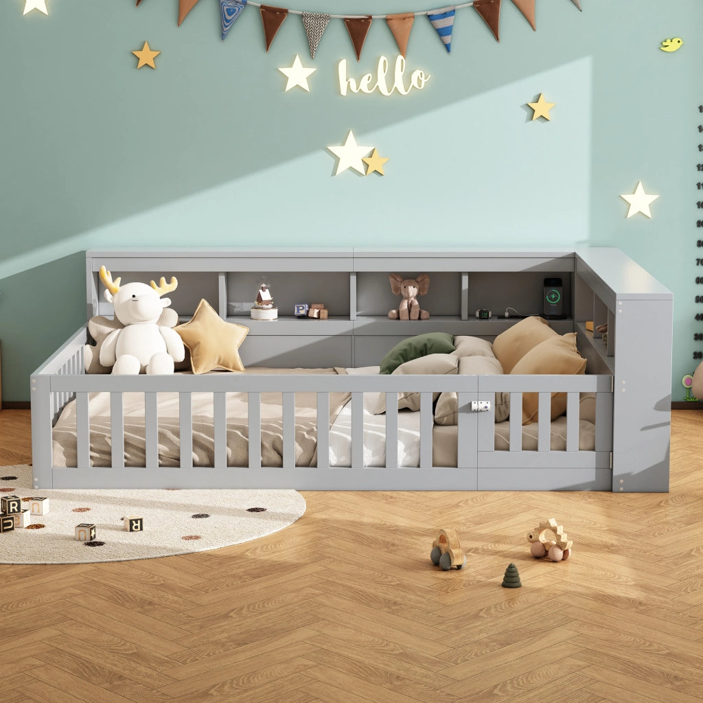 Letto divano 140 × 190 cm 2 posti con vano laterale; prese e USB; senza materasso; in pannelli di legno grigio