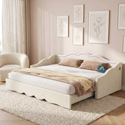 Letto estraibile imbottito 90 × 200 cm estensibile a 180 × 200 cm in velluto beige con LED USB e Type-C