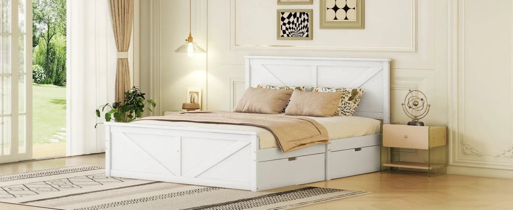Letto a castello in legno bianco 160x200 con 4 cassetti