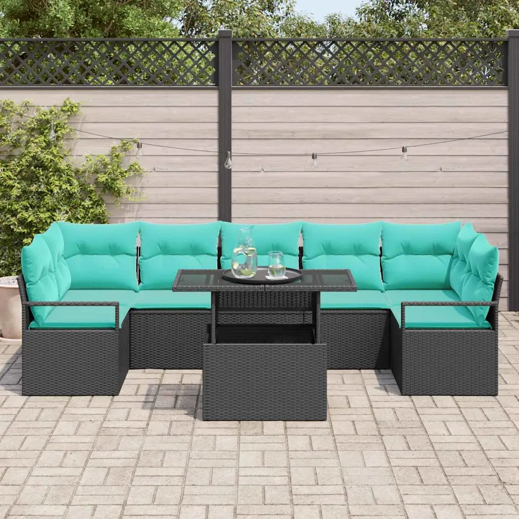 Set Divano da Giardino con cuscino 8 pcs Nero e Blu polyrattan 3348782