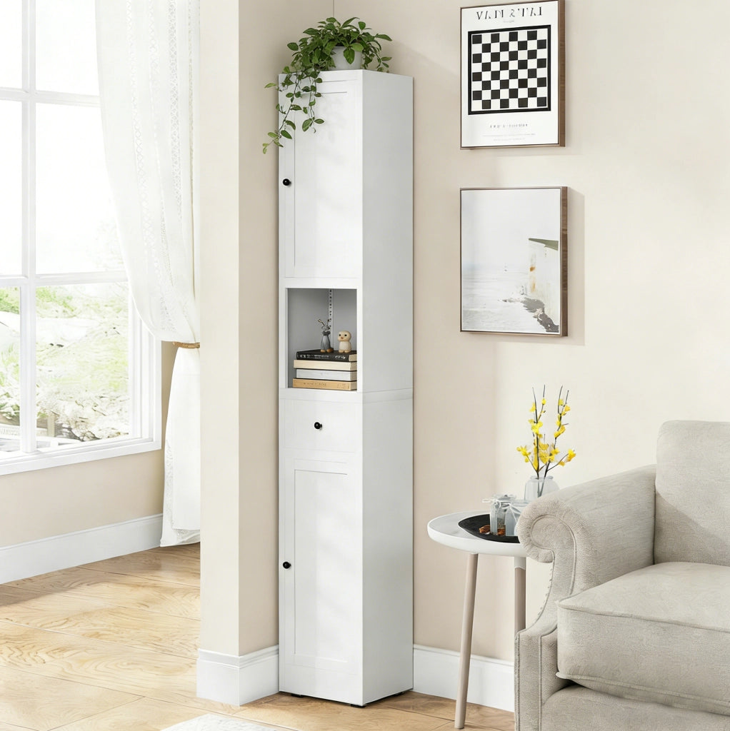 Armadio stretto da bagno in metallo bianco a 5 livelli con 2 ante; 30x30x180;34 cm