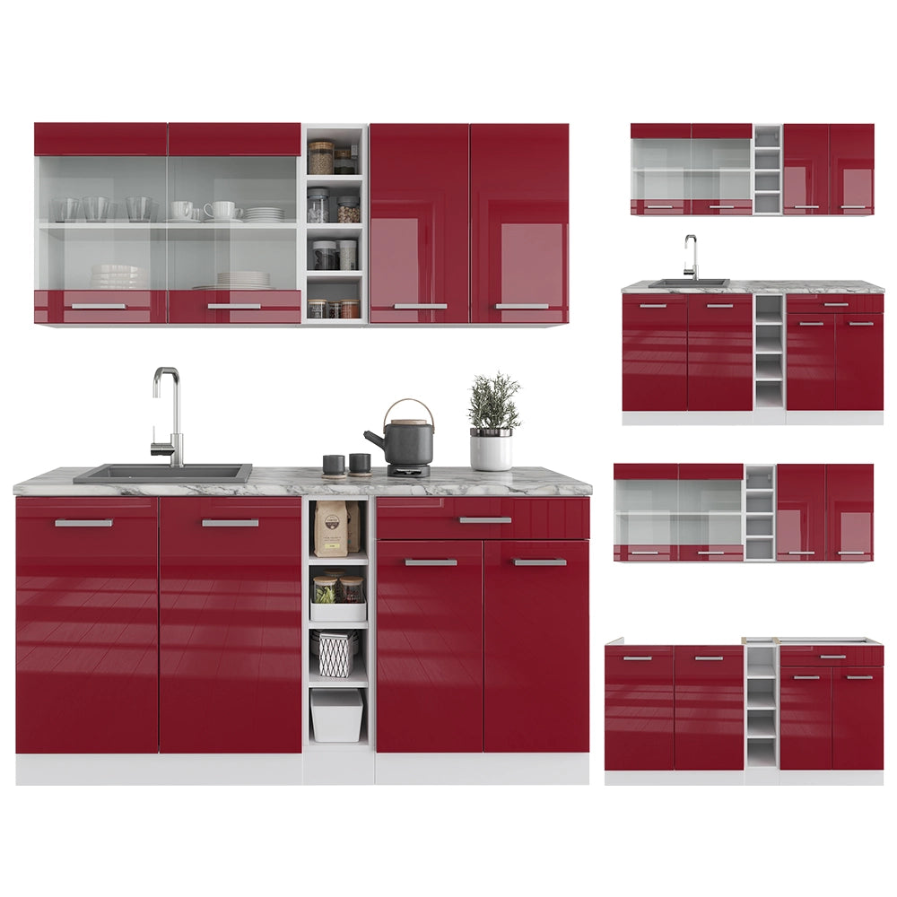 Vicco Cucina completa Rosso lucido/bianco 160 cm senza piano di lavoro