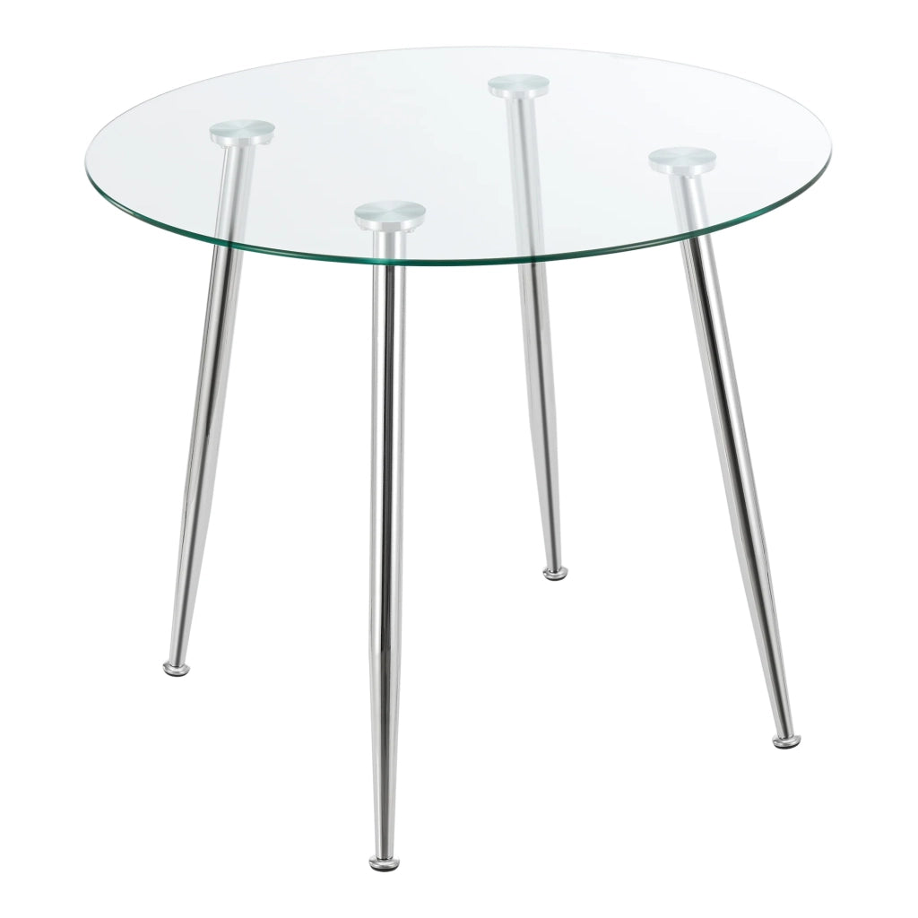 Tavolo da pranzo rotondo con vetro temperato e acciaio 75 x 80 cm cromato trasparente 03_0008704