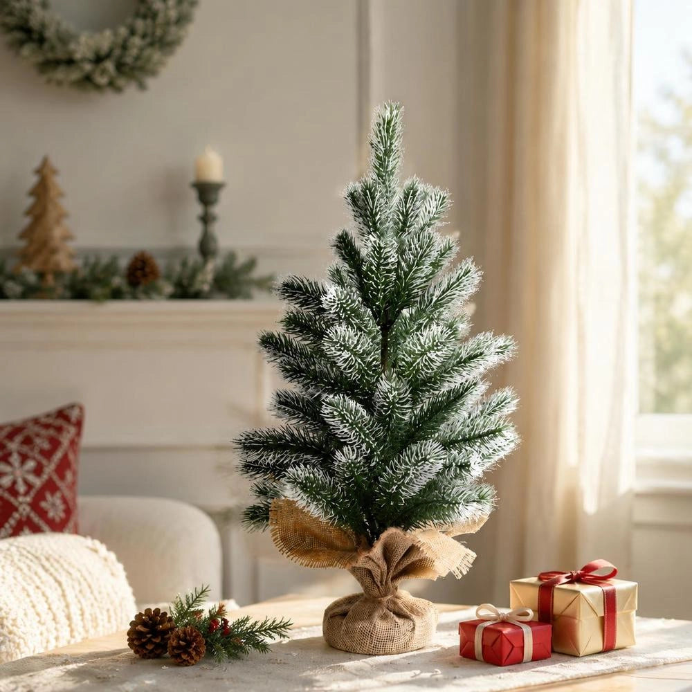Mini albero di Natale sulla scrivania 50 cm coperto di neve con supporto