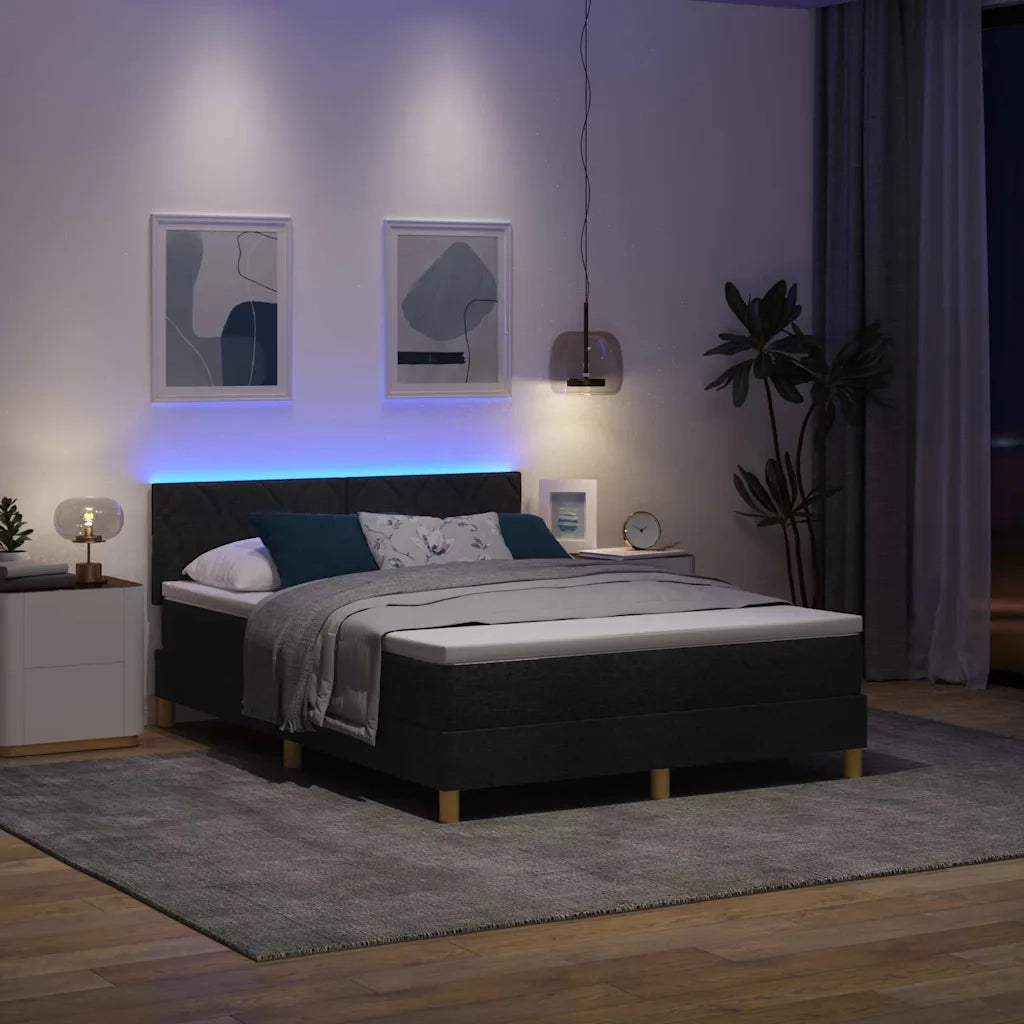 Letto a Sorgente LED con materasso Nero 160 x 200 cm Tessuto