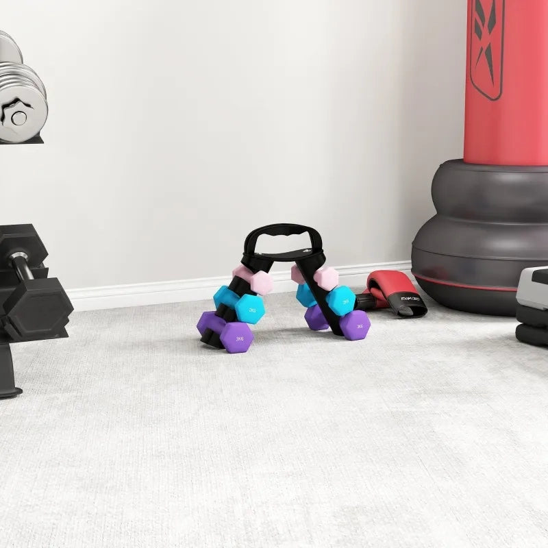 Set Manubri con Supporto, 6 Pezzi per Fitness: 2x1kg, 2x2kg, 2x3kg