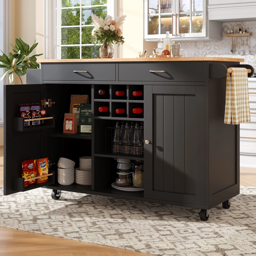 Isola cucina con ruote 102×45×92 cm, mobile multifunzione in MDF effetto legno, nero