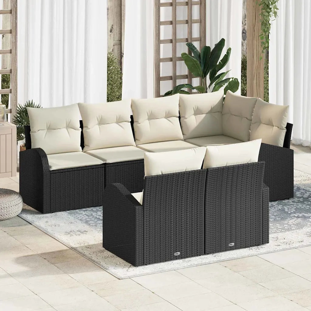 Set Divano da Giardino 7 pcs Nero e Bianco polyrattan
