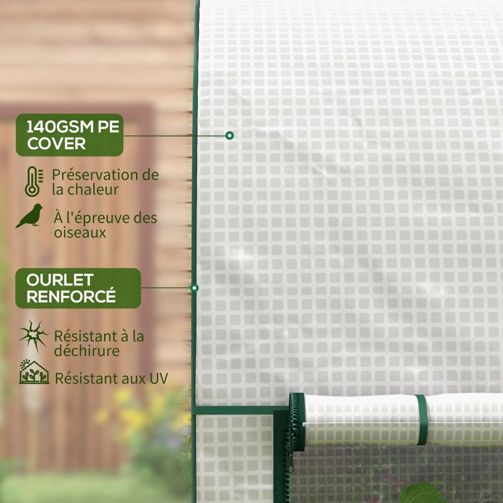 Serra da giardino 2 m² 2x1x1,78 m in acciaio e PE 140 g/m² anti-UV con 2 porte avvolgibili per orto piante e fiori bianco