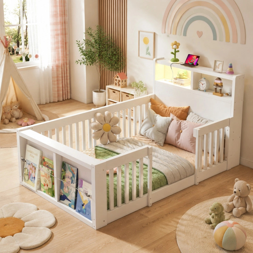 Letto singolo per bambini 90 x 190 cm con USB e luce notturna
